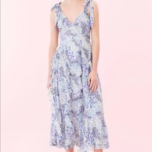 Rebecca Taylor Blue Midi Floral Dress, Size 0.